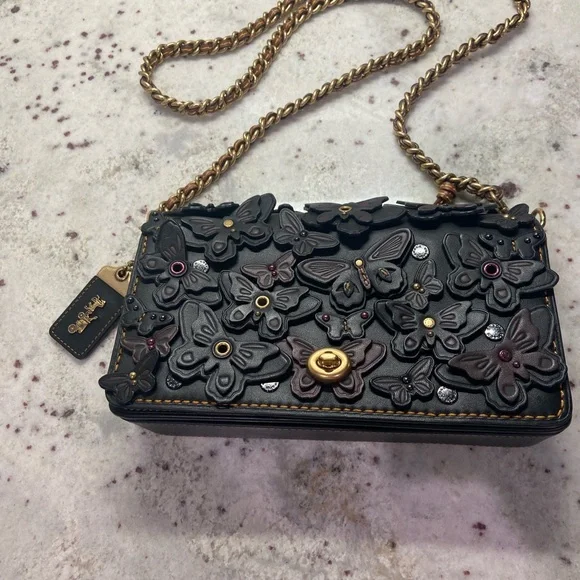Rare Coach Black Butterfly Appliqué Dinky - Picture 1 of 9